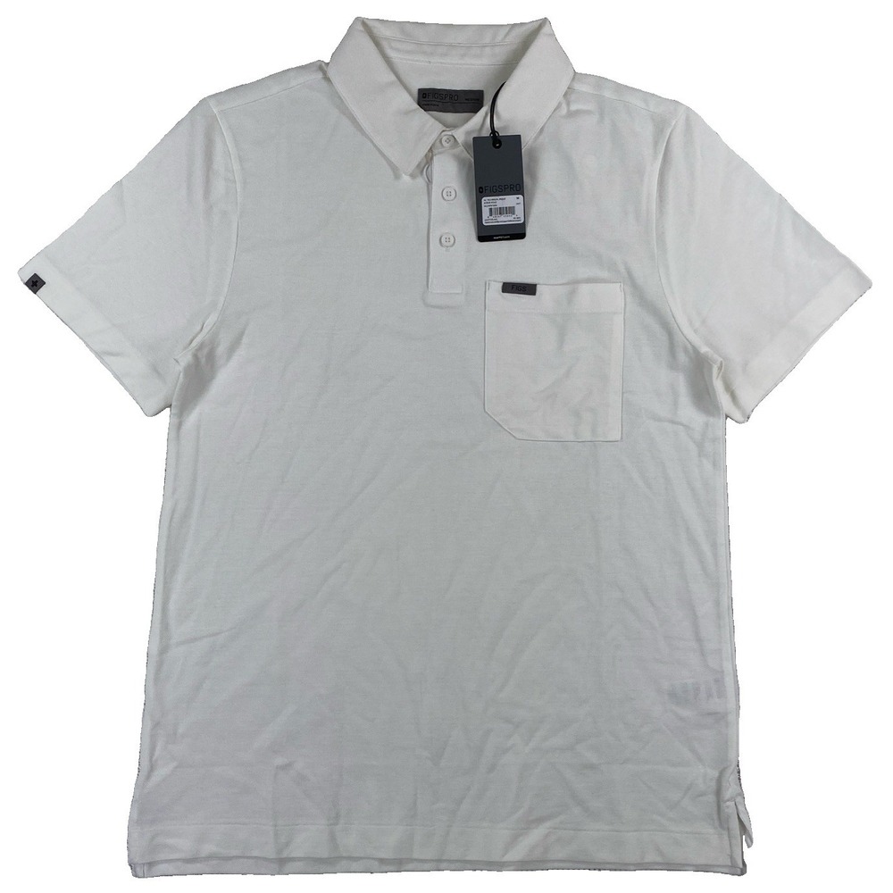 FIGS FigsPro Technical Pique Scrub Polo Shirt Men's Medium White NWT